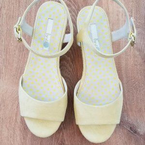 Boden Cork Wedges in Butter Yellow Suede
